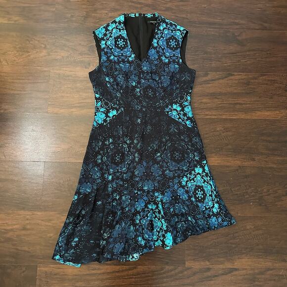 Nanette Lepore black & blue floral silk midi dress size 12 - Picture 7 of 13